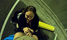 Katja's outdoor BJ caught on camera and swallows cum