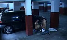 The black haired hot girl gets laid by her boyfriend in a car in an open car parking bay