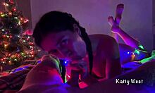 Falcon Al's Xmas POV blowjob and cum swallowing in pigtails