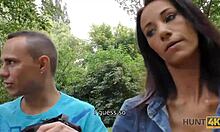 Outdoor-Bearded Belle fucked by hunter while her boyfriend watches